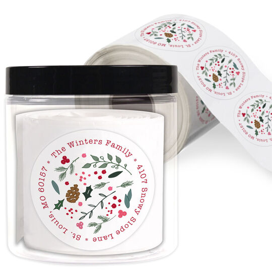 Winter Foliage Round Address Labels in a Jar